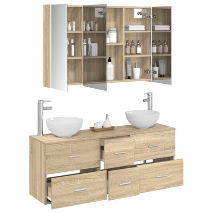 Badrumsmöbelset 4 pcs Sonoma-ek Konstruerat trä och glas
