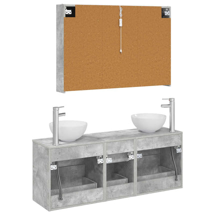 Badrumsmöbelset 4 pcs Betonggrå Konstruerat trä och glas