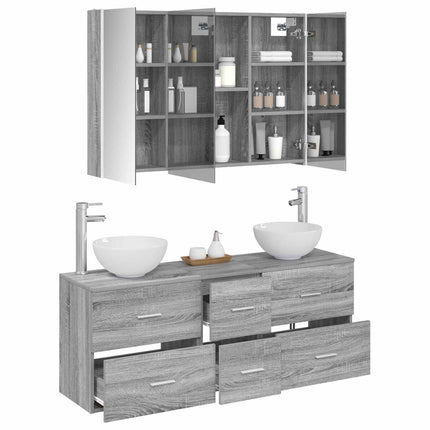 Badrumsmöbelset 4 pcs Grå Sonoma Konstruerat trä och glas