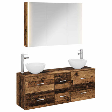 Badrumsmöbelset 4 pcs Gammalt trä Konstruerat trä och glas