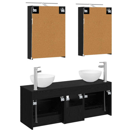 Badrumsmöbelset 5 pcs Svart ek Konstruerat trä och glas