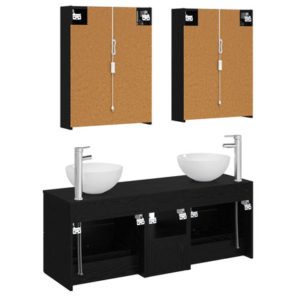 Badrumsmöbelset 5 pcs Svart ek Konstruerat trä och glas