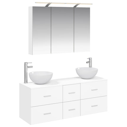 Badrumsmöbelset 4 pcs Vit Konstruerat trä och glas