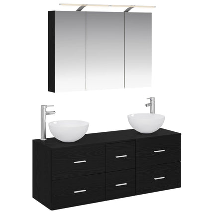 Badrumsmöbelset 4 pcs Svart ek Konstruerat trä och glas