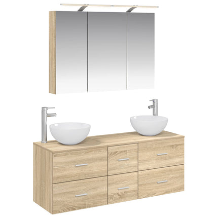 Badrumsmöbelset 4 pcs Sonoma-ek Konstruerat trä och glas