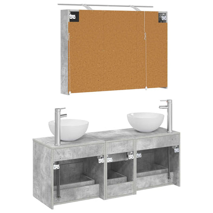 Badrumsmöbelset 4 pcs Betonggrå Konstruerat trä och glas