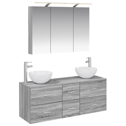 Badrumsmöbelset 4 pcs Grå Sonoma Konstruerat trä och glas