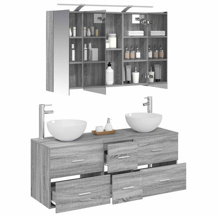 Badrumsmöbelset 4 pcs Grå Sonoma Konstruerat trä och glas