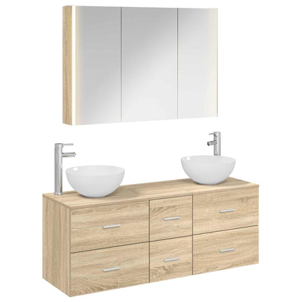 Badrumsmöbelset 4 pcs Sonoma-ek Konstruerat trä och glas