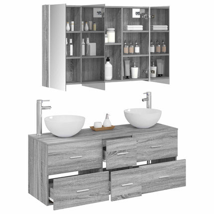 Badrumsmöbelset 4 pcs Grå Sonoma Konstruerat trä och glas
