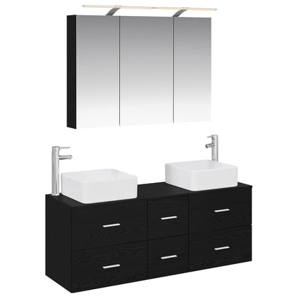 Badrumsmöbelset 4 pcs Svart ek Konstruerat trä och glas
