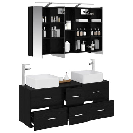 Badrumsmöbelset 4 pcs Svart ek Konstruerat trä och glas