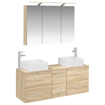 Badrumsmöbelset 4 pcs Sonoma-ek Konstruerat trä och glas