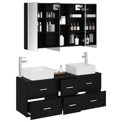 Badrumsmöbelset 4 pcs Svart ek Konstruerat trä och glas