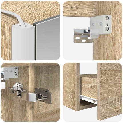 Badrumsmöbelset 4 pcs Sonoma-ek Konstruerat trä och glas