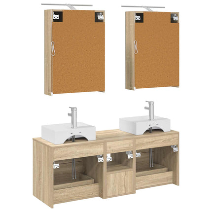 Badrumsmöbelset 5 pcs Sonoma-ek Konstruerat trä och glas