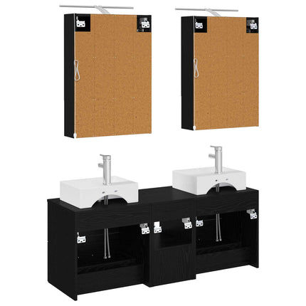 Badrumsmöbelset 5 pcs Svart ek Konstruerat trä och glas