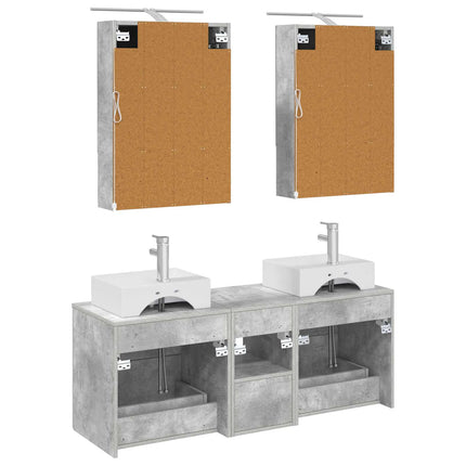 Badrumsmöbelset 5 pcs Betonggrå Konstruerat trä och glas