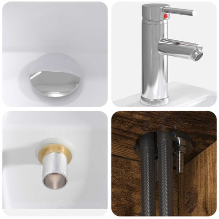 Badrumsmöbelset 5 pcs Rökt ek Konstruerat trä och glas