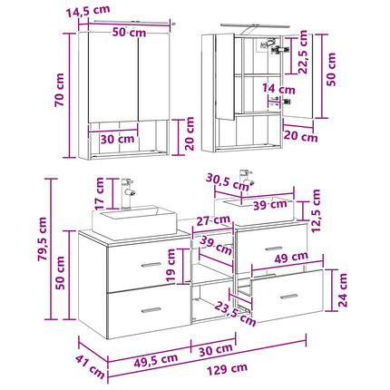 Badrumsmöbelset 5 pcs Gammalt trä Konstruerat trä och glas