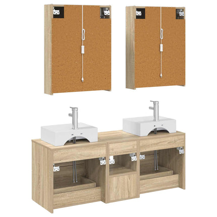 Badrumsmöbelset 5 pcs Sonoma-ek Konstruerat trä och glas