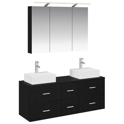Badrumsmöbelset 4 pcs Svart ek Konstruerat trä och glas