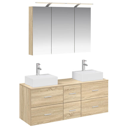 Badrumsmöbelset 4 pcs Sonoma-ek Konstruerat trä och glas