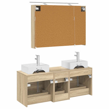 Badrumsmöbelset 4 pcs Sonoma-ek Konstruerat trä och glas