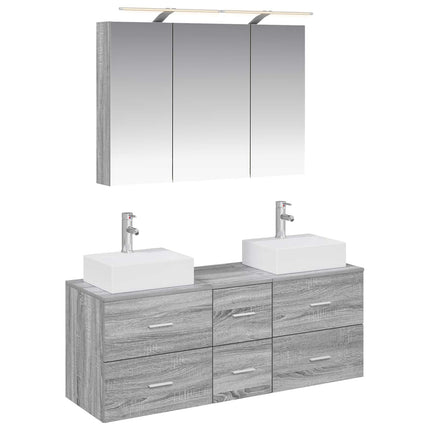 Badrumsmöbelset 4 pcs Grå Sonoma Konstruerat trä och glas