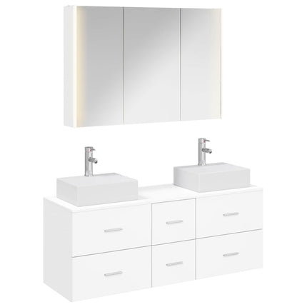 Badrumsmöbelset 4 pcs Vit Konstruerat trä och glas