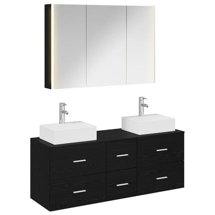 Badrumsmöbelset 4 pcs Svart ek Konstruerat trä och glas