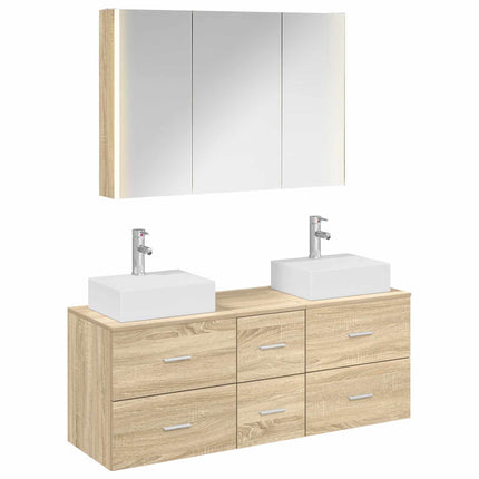 Badrumsmöbelset 4 pcs Sonoma-ek Konstruerat trä och glas