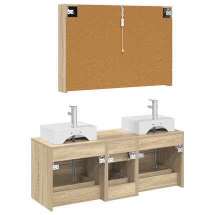 Badrumsmöbelset 4 pcs Sonoma-ek Konstruerat trä och glas