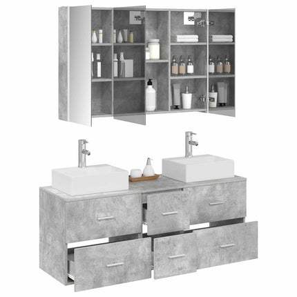 Badrumsmöbelset 4 pcs Betonggrå Konstruerat trä och glas