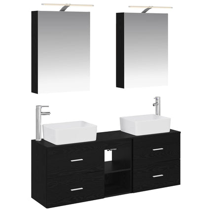 Badrumsmöbelset 5 pcs Svart ek Konstruerat trä och glas