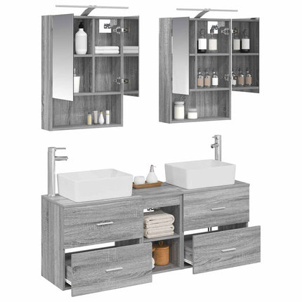 Badrumsmöbelset 5 pcs Grå Sonoma Konstruerat trä och glas