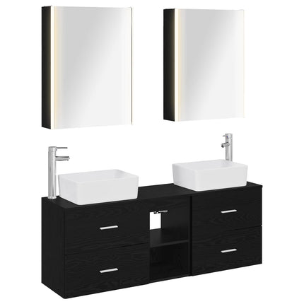 Badrumsmöbelset 5 pcs Svart ek Konstruerat trä och glas