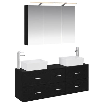Badrumsmöbelset 4 pcs Svart ek Konstruerat trä och glas