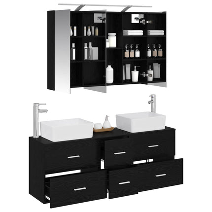Badrumsmöbelset 4 pcs Svart ek Konstruerat trä och glas