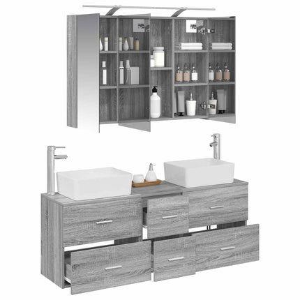 Badrumsmöbelset 4 pcs Grå Sonoma Konstruerat trä och glas