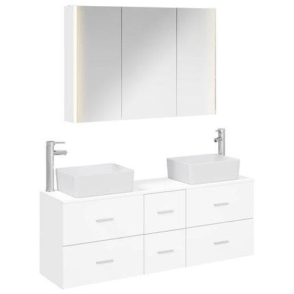 Badrumsmöbelset 4 pcs Vit Konstruerat trä och glas