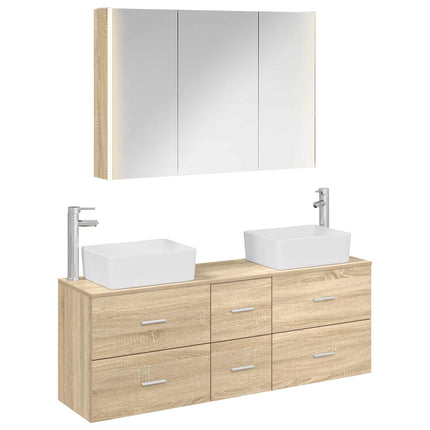 Badrumsmöbelset 4 pcs Sonoma-ek Konstruerat trä och glas