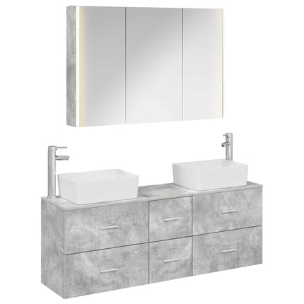 Badrumsmöbelset 4 pcs Betonggrå Konstruerat trä och glas