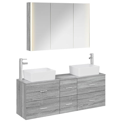 Badrumsmöbelset 4 pcs Grå Sonoma Konstruerat trä och glas