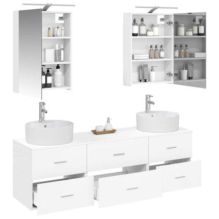Badrumsmöbelset 5 pcs Vit Konstruerat trä och glas