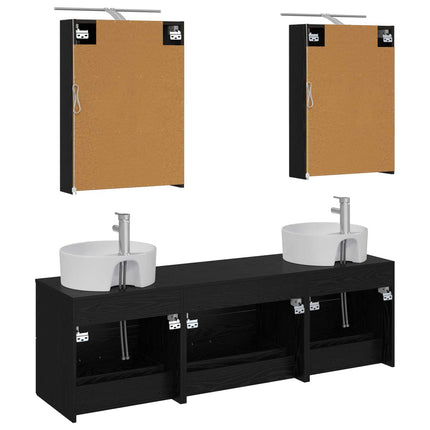 Badrumsmöbelset 5 pcs Svart ek Konstruerat trä och glas
