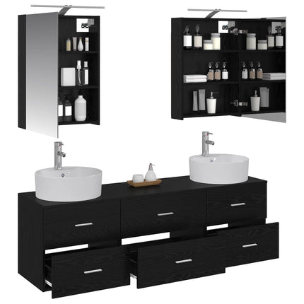 Badrumsmöbelset 5 pcs Svart ek Konstruerat trä och glas