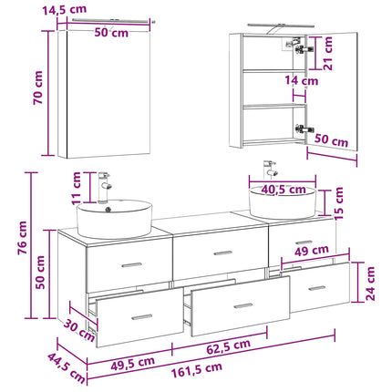 Badrumsmöbelset 5 pcs Svart ek Konstruerat trä och glas