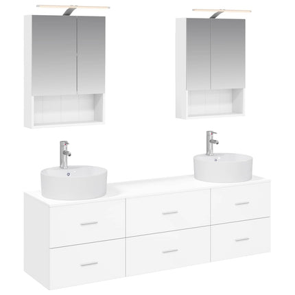 Badrumsmöbelset 5 pcs Vit Konstruerat trä och glas