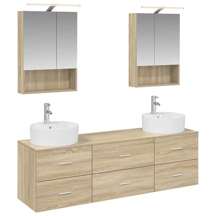 Badrumsmöbelset 5 pcs Sonoma-ek Konstruerat trä och glas